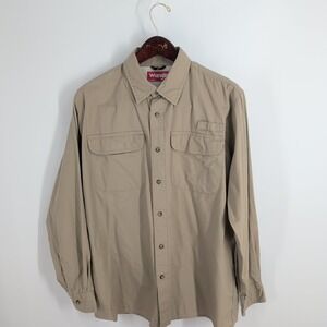 Wrangler Long Sleeve Flap Pockets Western Classic Button Up Shirt Beige Size L‎